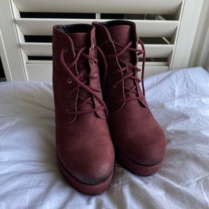 maroon heeled boots
